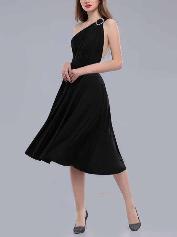 A-Line One-Shoulder Bridesmaid Dresses with Sashes & Ribbons