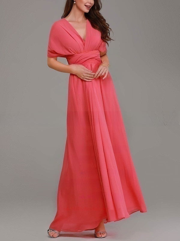 A-line V-neck Chiffon Floor-length Bridesmaid Dresses with Sashes / Ribbons