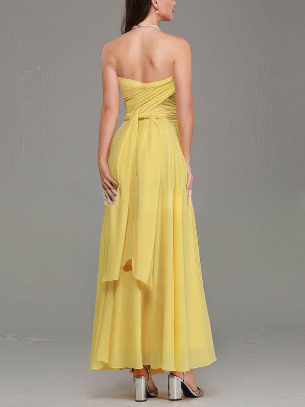 A-line Sweetheart Chiffon Bridesmaid Dresses with Sashes/Ribbons and Ankle-length Hemline