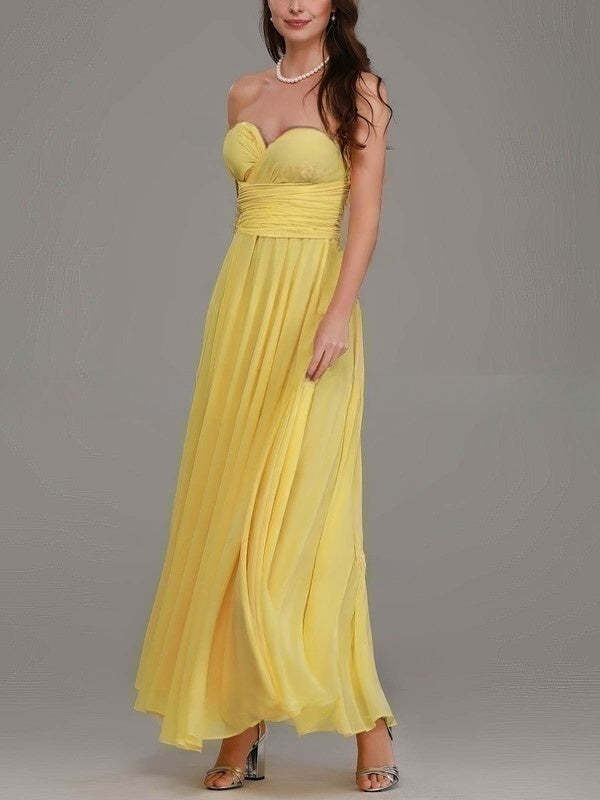 A-line Sweetheart Chiffon Bridesmaid Dresses with Sashes/Ribbons and Ankle-length Hemline