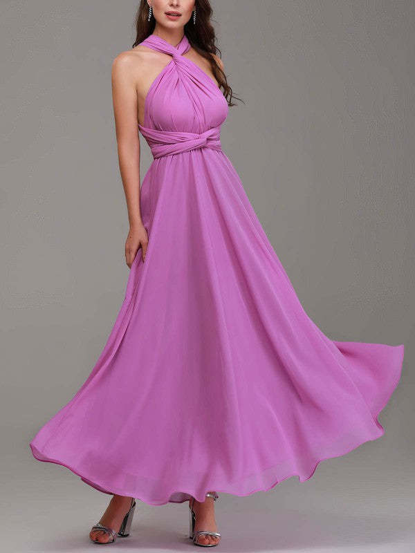 A-line V-neck Chiffon Ankle-length Bridesmaid Dresses