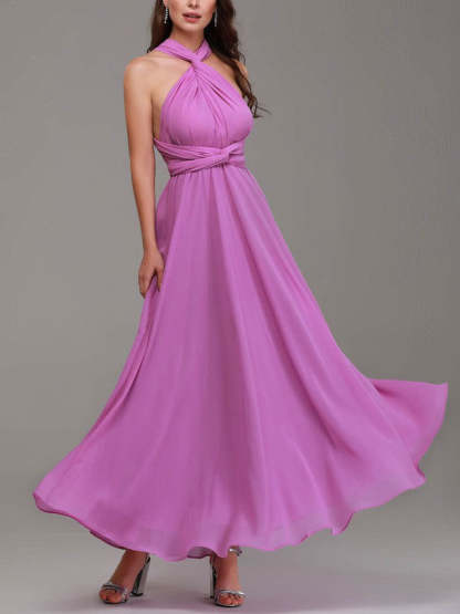 A-line V-neck Chiffon Ankle-length Bridesmaid Dresses
