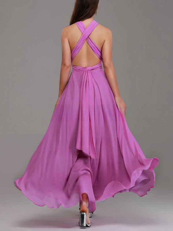 A-line V-neck Chiffon Ankle-length Bridesmaid Dresses