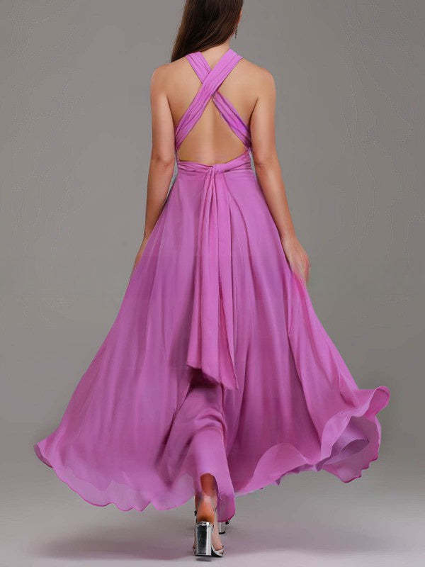 A-line V-neck Chiffon Ankle-length Bridesmaid Dresses