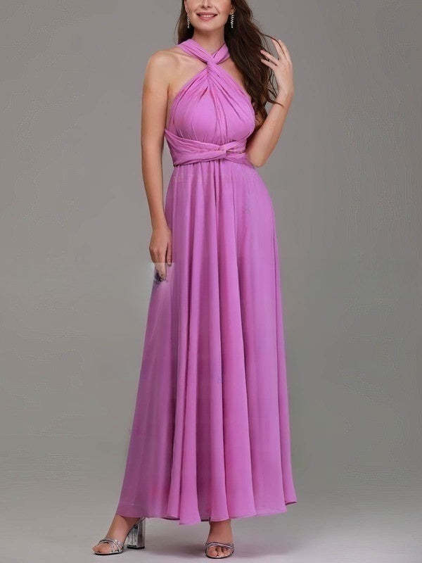 A-line V-neck Chiffon Ankle-length Bridesmaid Dresses