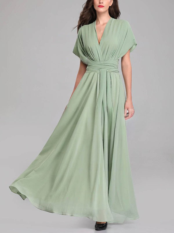 A-Line V-Neck Chiffon Floor-Length Bridesmaid Dresses with Sashes & Ribbons