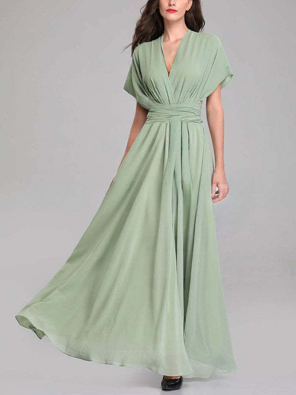 A-Line V-Neck Chiffon Floor-Length Bridesmaid Dresses with Sashes & Ribbons