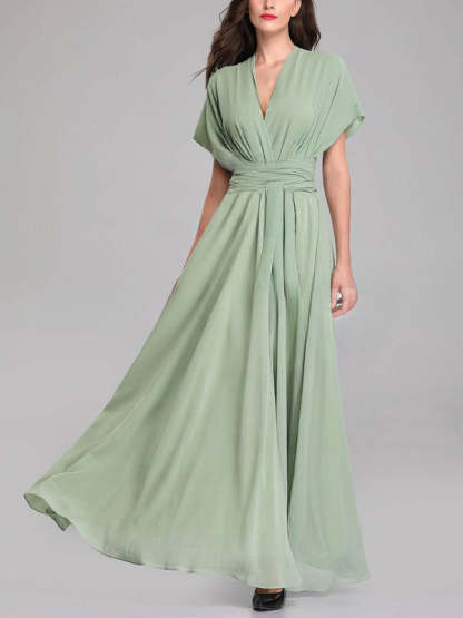 A-Line V-Neck Chiffon Floor-Length Bridesmaid Dresses with Sashes & Ribbons