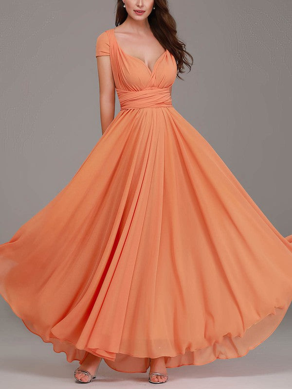 A-line V-neck Chiffon Floor-length Bridesmaid Dresses With Sashes/Ribbons