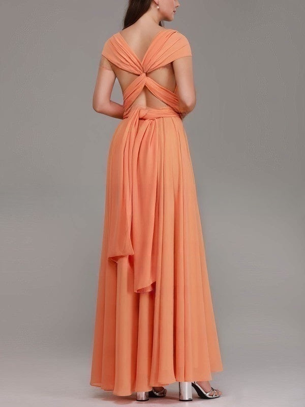 A-line V-neck Chiffon Floor-length Bridesmaid Dresses With Sashes/Ribbons