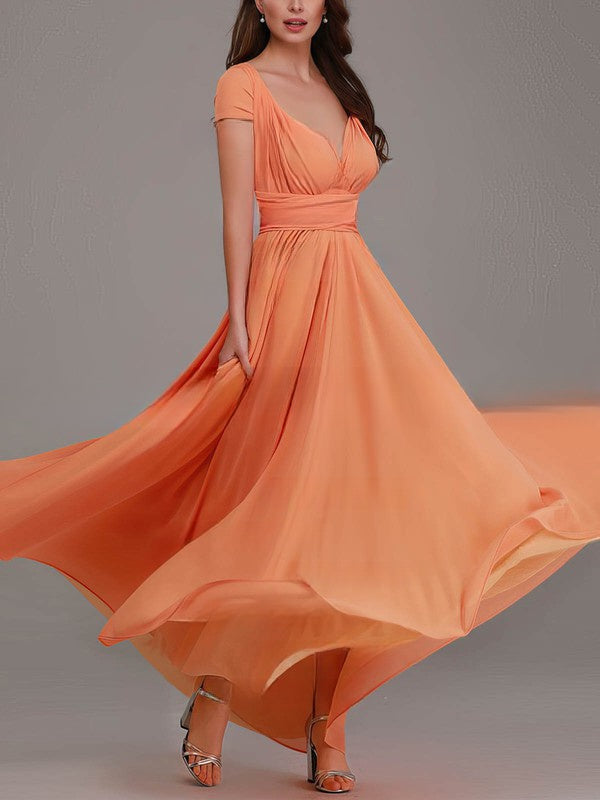 A-line V-neck Chiffon Floor-length Bridesmaid Dresses With Sashes/Ribbons