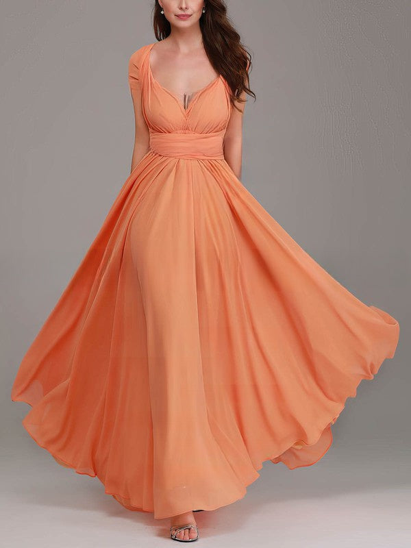A-line V-neck Chiffon Floor-length Bridesmaid Dresses With Sashes/Ribbons