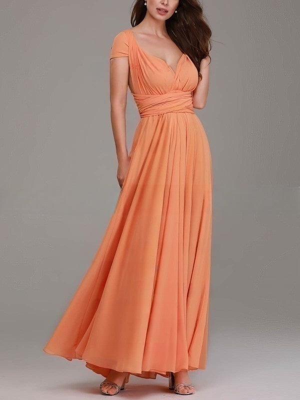 A-line V-neck Chiffon Floor-length Bridesmaid Dresses With Sashes/Ribbons