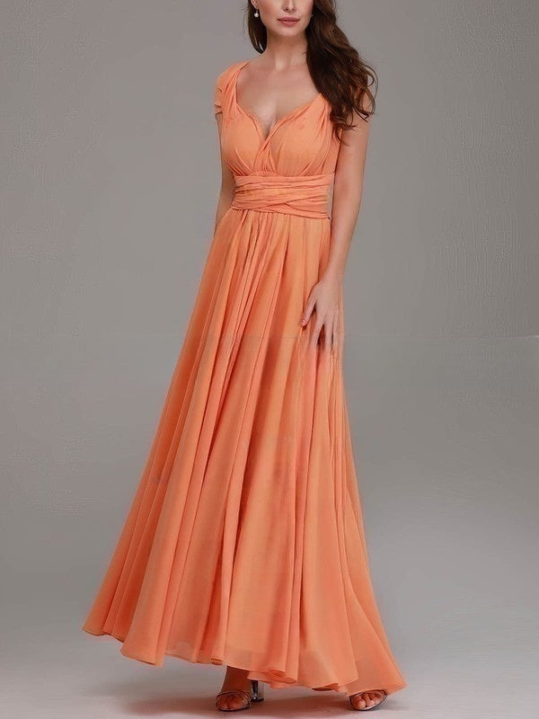 A-line V-neck Chiffon Floor-length Bridesmaid Dresses With Sashes/Ribbons