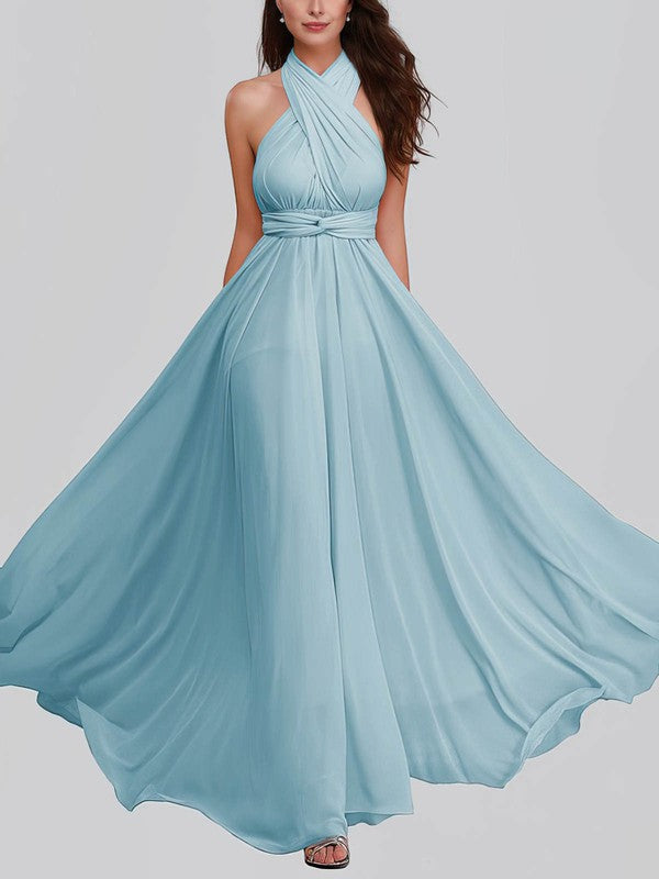 A-line V-neck Chiffon Floor-length Bridesmaid Dress