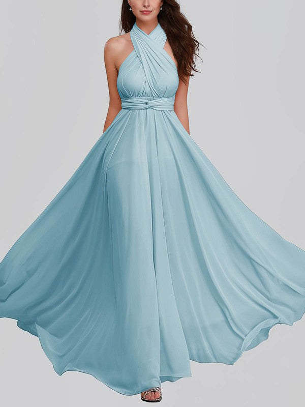 A-line V-neck Chiffon Floor-length Bridesmaid Dress