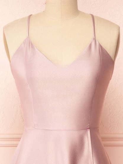 A-line V-neck Satin Floor-length Split Front Bridesmaid Dresses