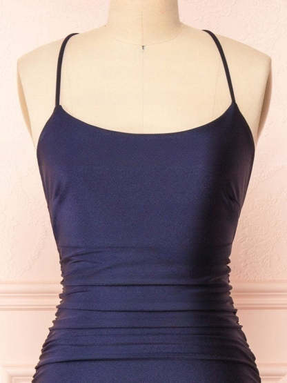 Silk-like Satin Sheath/Column Scoop Neck Floor-length Ruffles Bridesmaid Dress