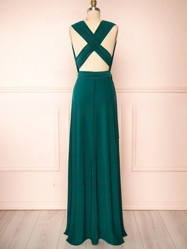 A-line V-neck Jersey Floor-length Bridesmaid Dresses With Sashes / Ribbons