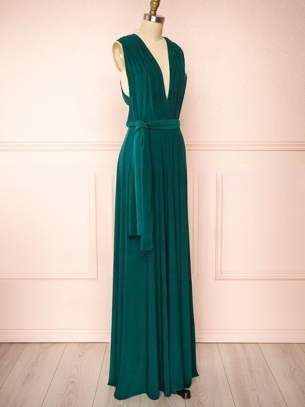 A-line V-neck Jersey Floor-length Bridesmaid Dresses With Sashes / Ribbons