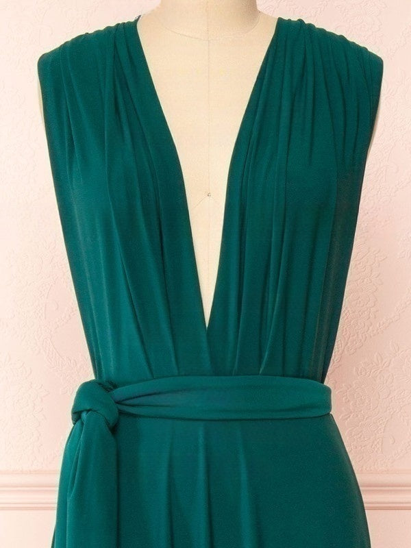 A-line V-neck Jersey Floor-length Bridesmaid Dresses With Sashes / Ribbons