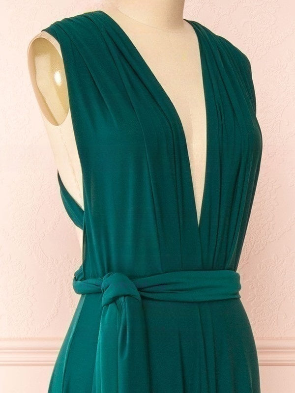 A-line V-neck Jersey Floor-length Bridesmaid Dresses With Sashes / Ribbons