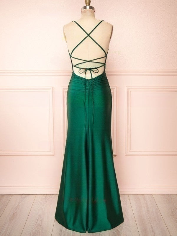 Silk-like Satin Floor-length Sheath/Column Ruffles Scoop Neck Bridesmaid Dresses