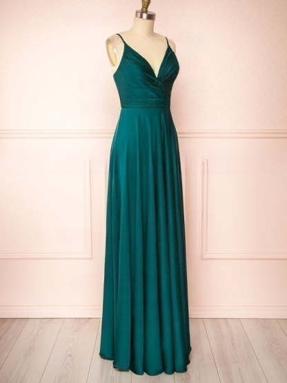 A-Line V-Neck Satin Ruffles Bridesmaid Dresses for a Perfect Look