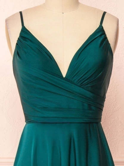 A-Line V-Neck Satin Ruffles Bridesmaid Dresses for a Perfect Look