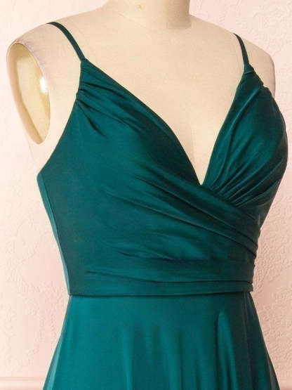 A-Line V-Neck Satin Ruffles Bridesmaid Dresses for a Perfect Look