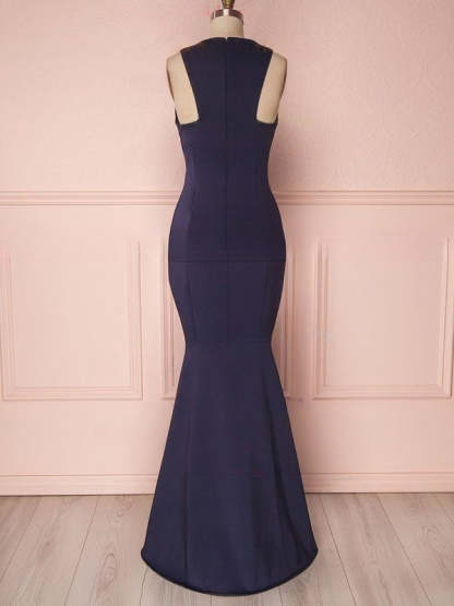 V-Neck Stretch Crepe Sheath Bridesmaid Dress with Side Split