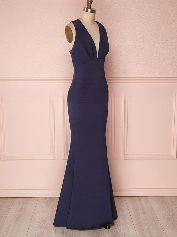 V-Neck Stretch Crepe Sheath Bridesmaid Dress with Side Split