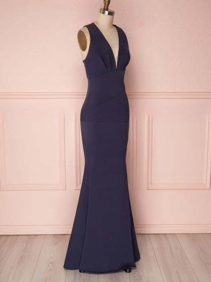 V-Neck Stretch Crepe Sheath Bridesmaid Dress with Side Split