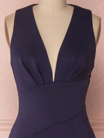 V-Neck Stretch Crepe Sheath Bridesmaid Dress with Side Split