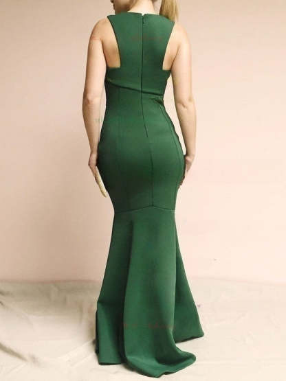 V-neck Sheath Bridesmaid Dress with Split Front and Floor-length Crepe Skirt