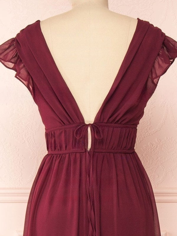 A-Line V-Neck Chiffon Floor-Length Bridesmaid Dress with Sashes / Ribbons