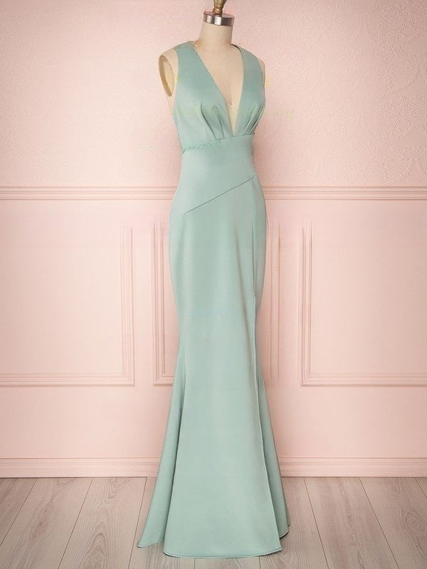 Sheath/Column V-neck Stretch Crepe Floor-length Split Front Bridesmaid Dresses