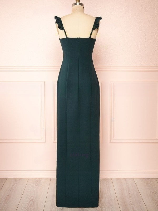 Square Neckline Sheath/Column Crepe Bridesmaid Dress with Split Front and Floor-length Skirt