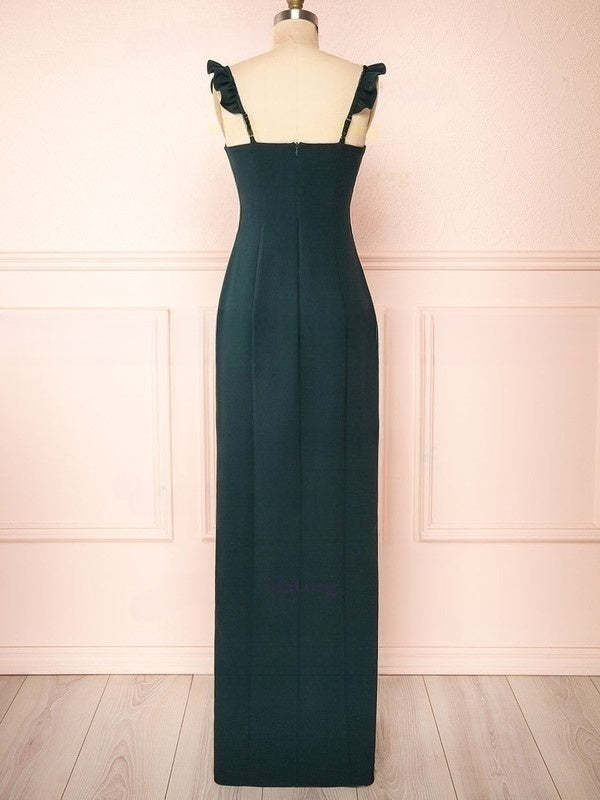 Square Neckline Sheath/Column Crepe Bridesmaid Dress with Split Front and Floor-length Skirt