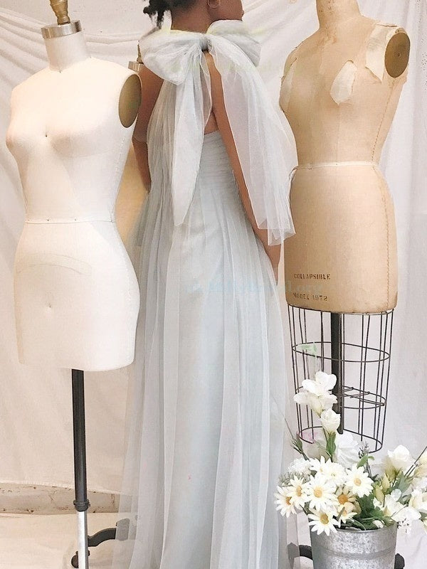 A-line Halter Tulle Floor-length Bridesmaid Dresses with Sashes / Ribbons