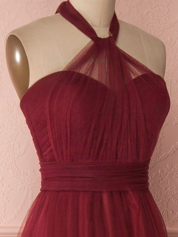 A-line Halter Tulle Floor-length Bridesmaid Dresses with Sashes / Ribbons