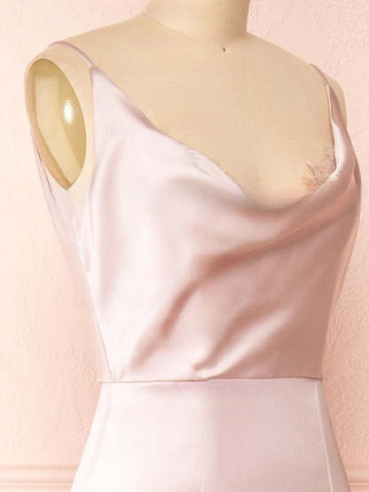 Sheath/Column Cowl Neck Silk-like Satin Sweep Train Bridesmaid Dresses
