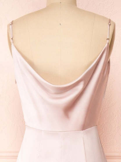 Sheath/Column Cowl Neck Silk-like Satin Sweep Train Bridesmaid Dresses