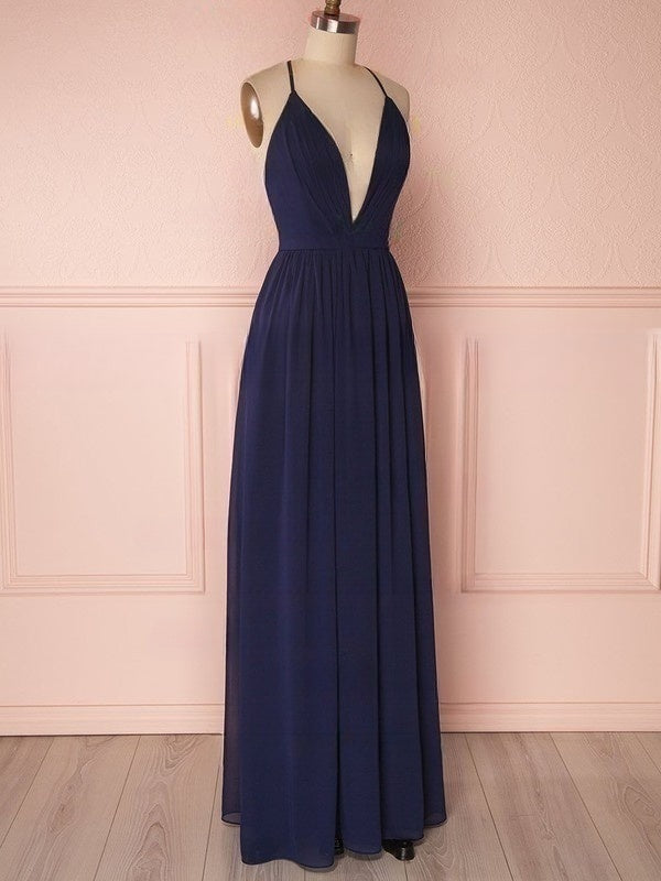 A-line V-neck Chiffon Floor-length Ruffles Bridesmaid Dresses