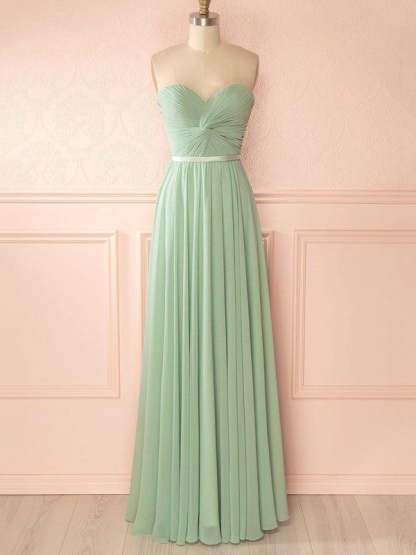 A-Line Sweetheart Chiffon Floor-Length Bridesmaid Dresses with Sashes and Ribbons