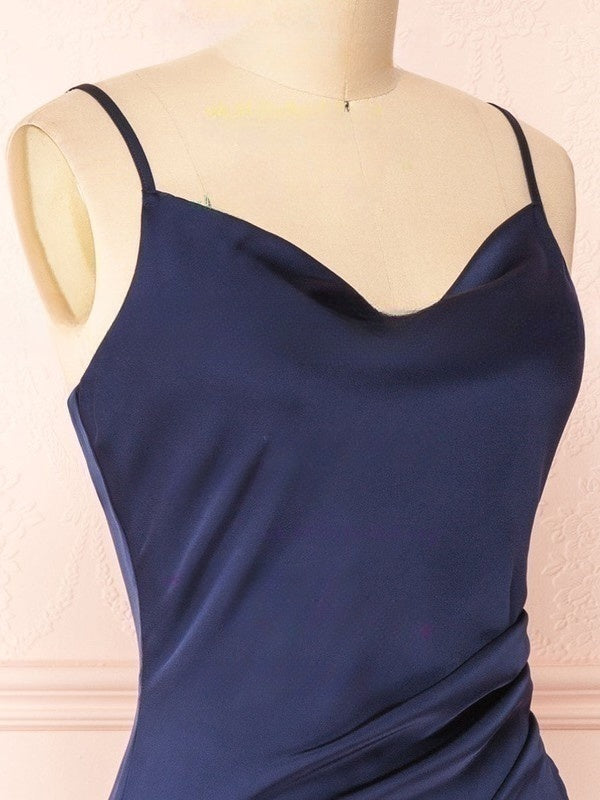 Sheath/Column Cowl Neck Silk-like Satin Tea-length Bridesmaid Dresses