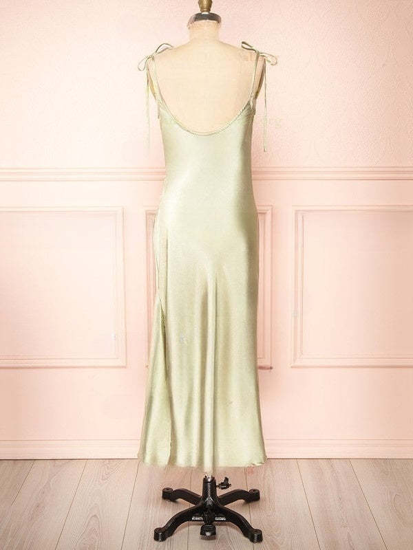 Beautiful Sheath/Column Cowl Neck Satin Tea-length Split Front Bridesmaid Dresses