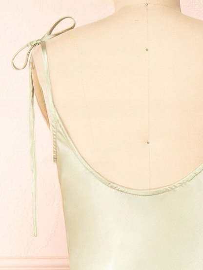 Beautiful Sheath/Column Cowl Neck Satin Tea-length Split Front Bridesmaid Dresses