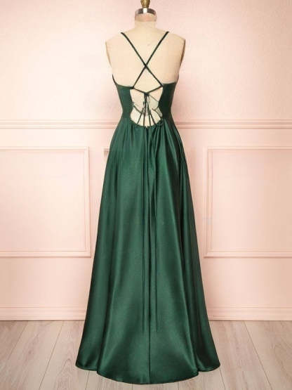 A-line V-neck Silk-like Satin Floor-length Bridesmaid Dresses for Your Special Day