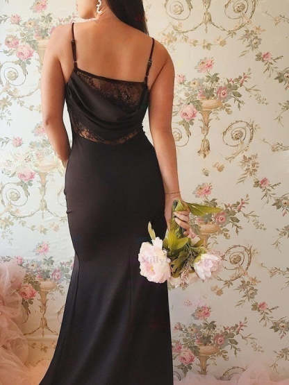 Lace Stretch Crepe Sheath/Column Square Neckline Floor-length Bridesmaid Dresses